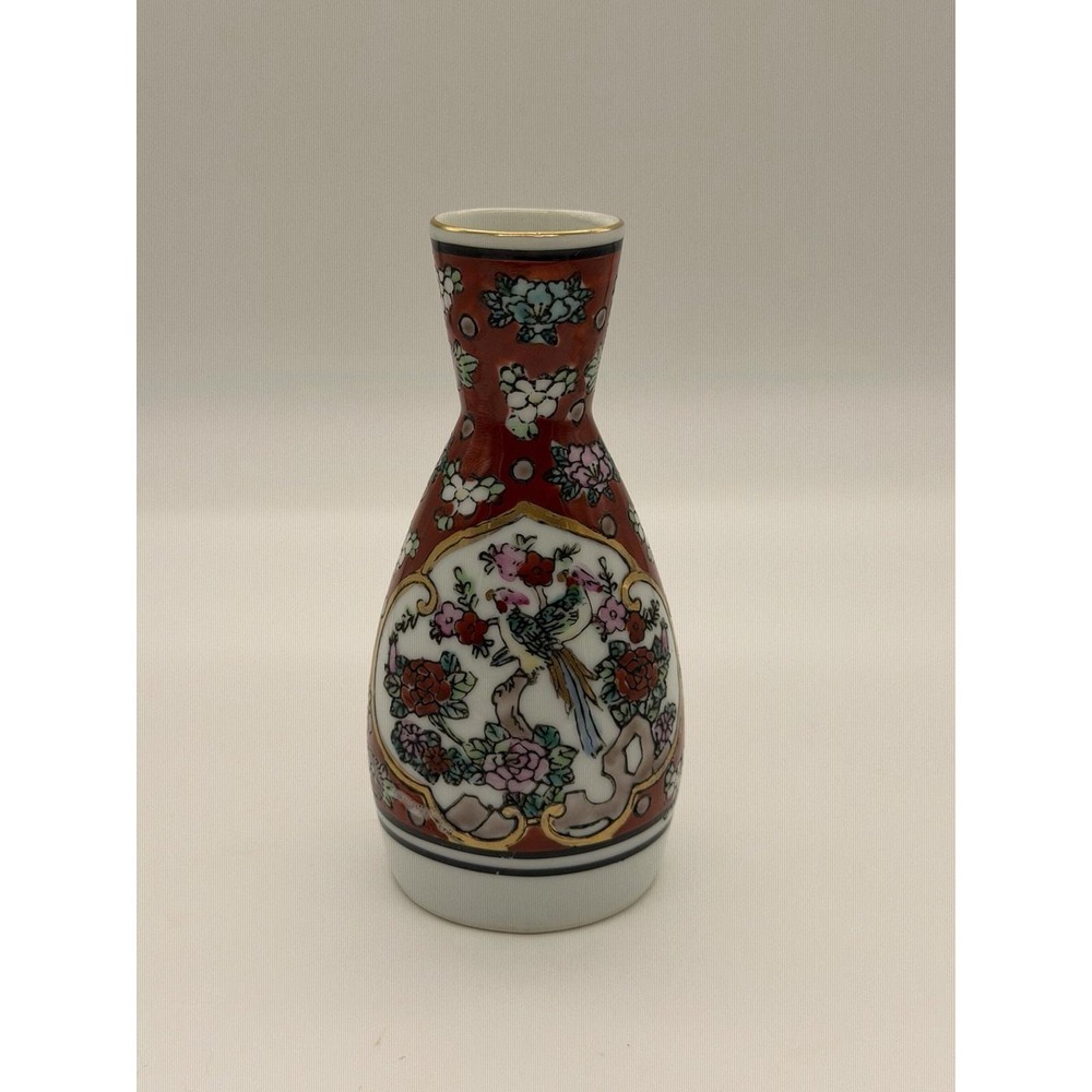 Vintage Gold Imari Hand Painted Porcelain Floral Birds Bud Vase Japan 5"